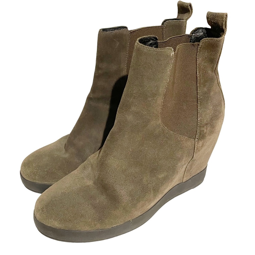 Eileen Fisher Size 8 Booties Suede Ankle Boots Gray Wedge Heel